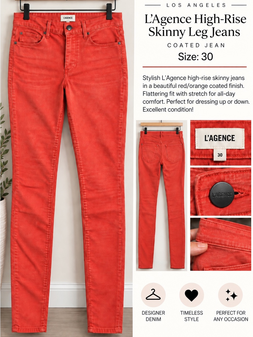 L'AGENCE High-Rise Skinny Jeans - Red-Orange